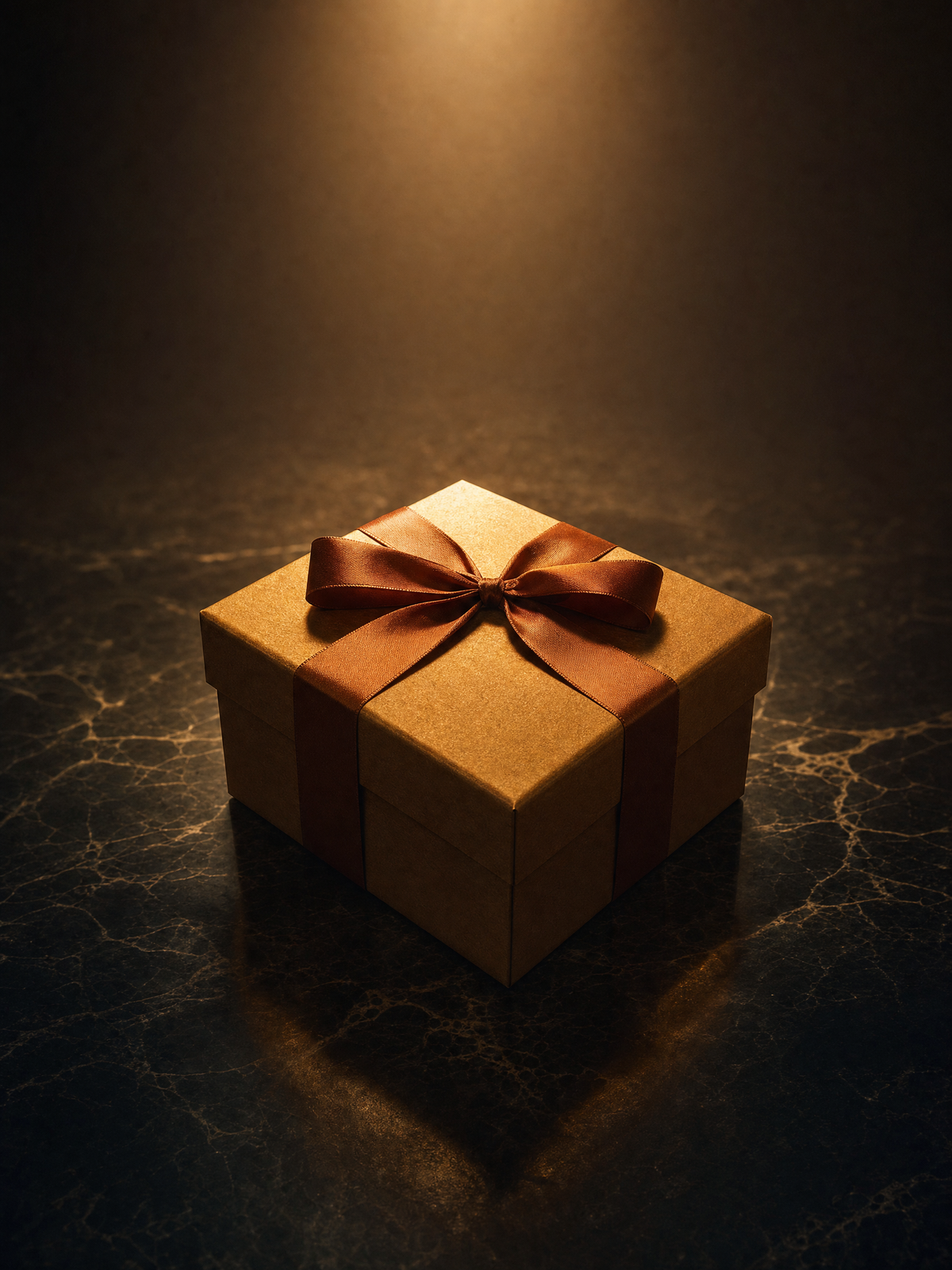 A single elegantly wrapped gift box with a gold ribbon, cinematic hero light, Donbet bonus offer