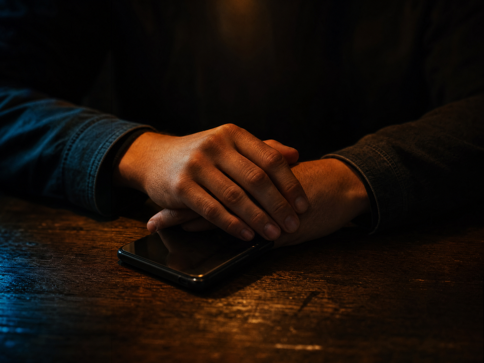 A calm, controlled moment — hands at rest over a smartphone, representing player safety and responsible gaming tools at Donbet